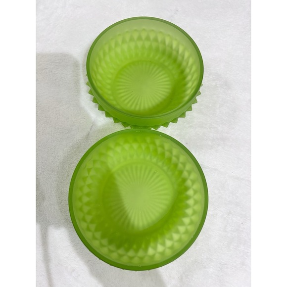 Indiana Glass Diamond Point Frosted Green Glass Trinket Dishes x2 - Picture 4 of 14